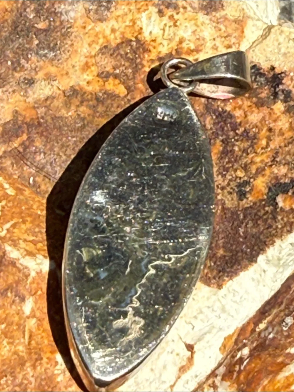 Red Agate Marquise Pendant in Silver